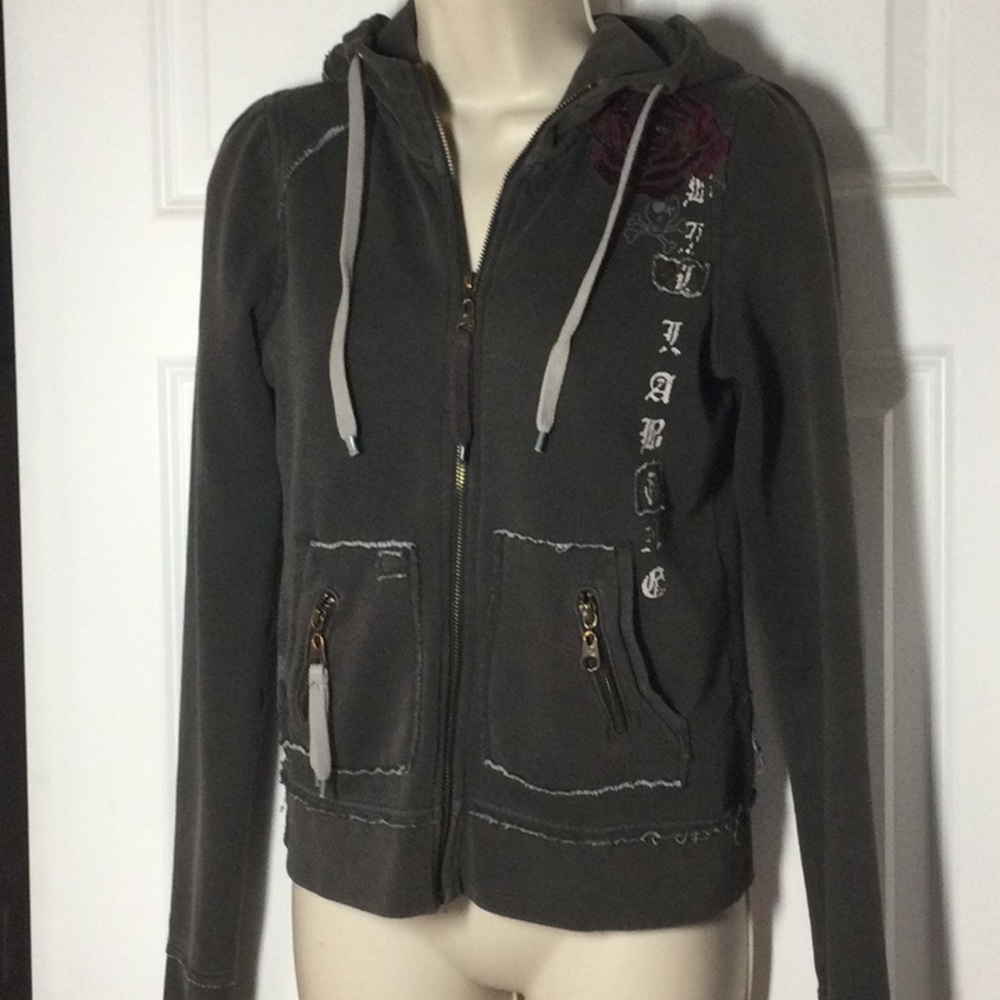 Billabong Women's Olive Green Zip-Up Hoodie with Rose Accent